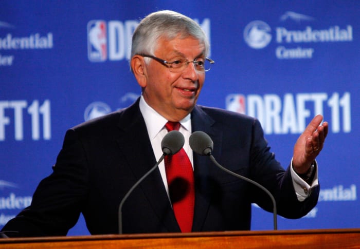 NBA commissioner David Stern speaks during a league announcement that 2011 NBA Draft will be held at the Prudential Center.